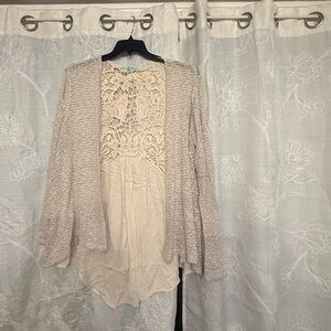 Maurices Neutral Cardigan with Crochet/Lace Detail